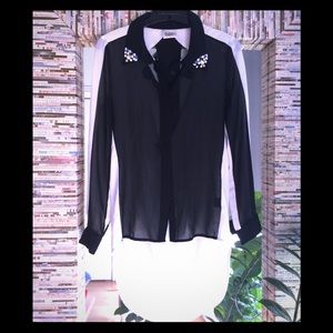 Dream State color mix cutout button down shirt